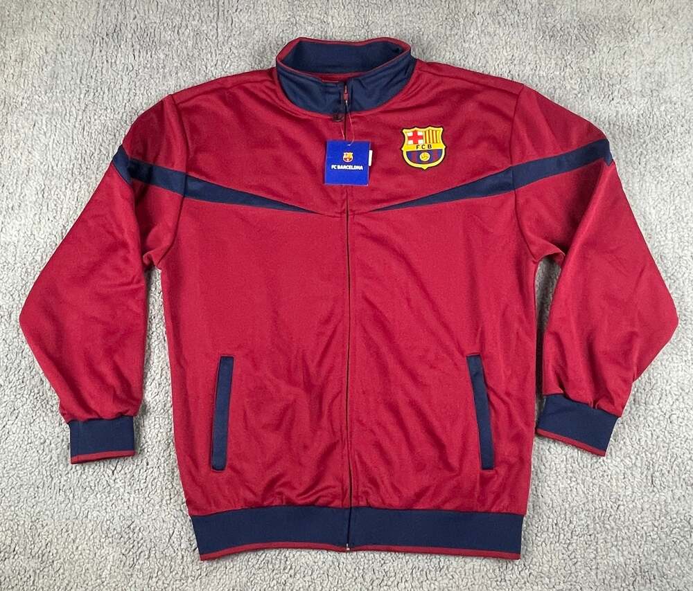 FC Barcelona Men's L Red Blue Polyester Full Zip Long Sleeve Soccer Track Jacket